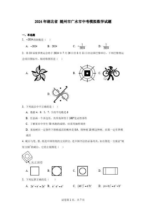 2024年湖北省随州市广水市中考模拟数学试题