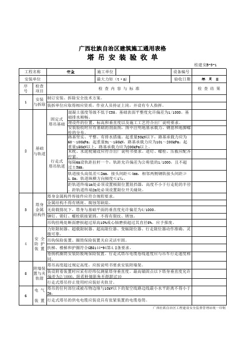 塔 吊 安 装 验 收 单通用表格