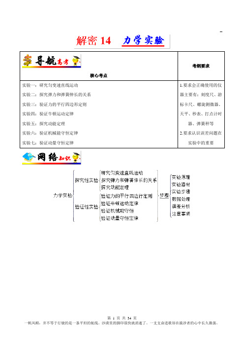 解密14 力学实验-备战2019年高考物理之高频考点解密 Word版含解析