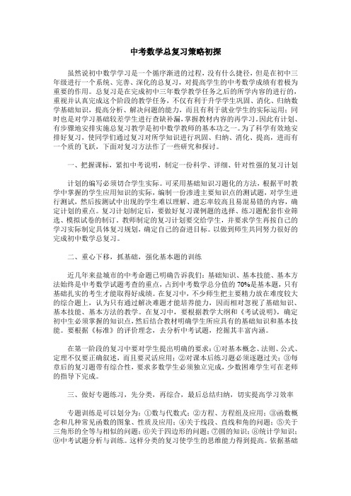 中考数学总复习策略初探