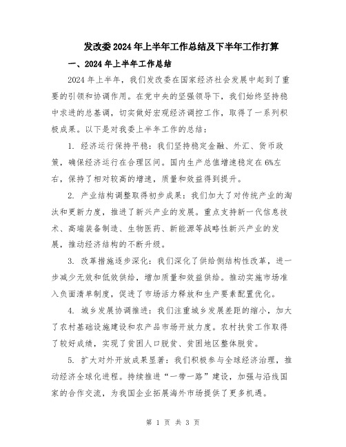 发改委2024年上半年工作总结及下半年工作打算