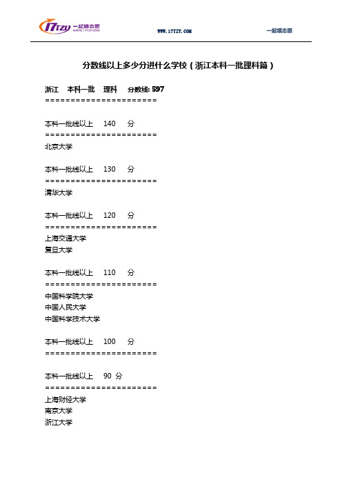 分数线以上多少分进什么学校(浙江本科一批理科篇)