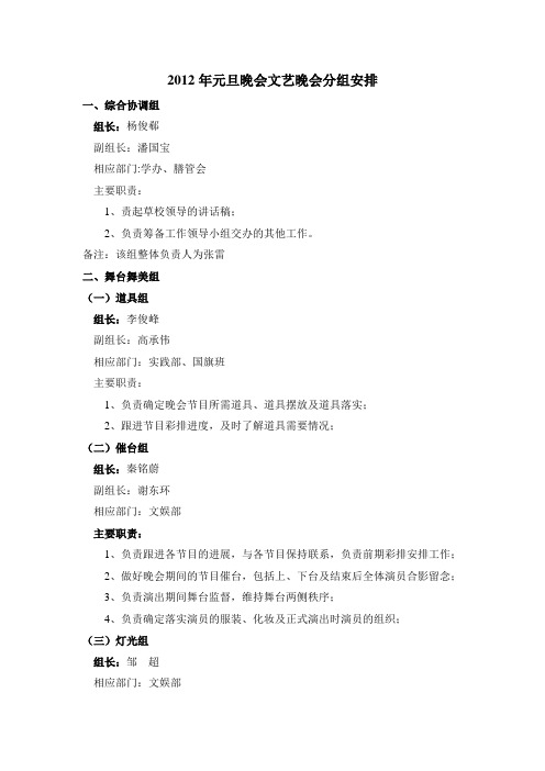 2012年元旦晚会文艺晚会分工