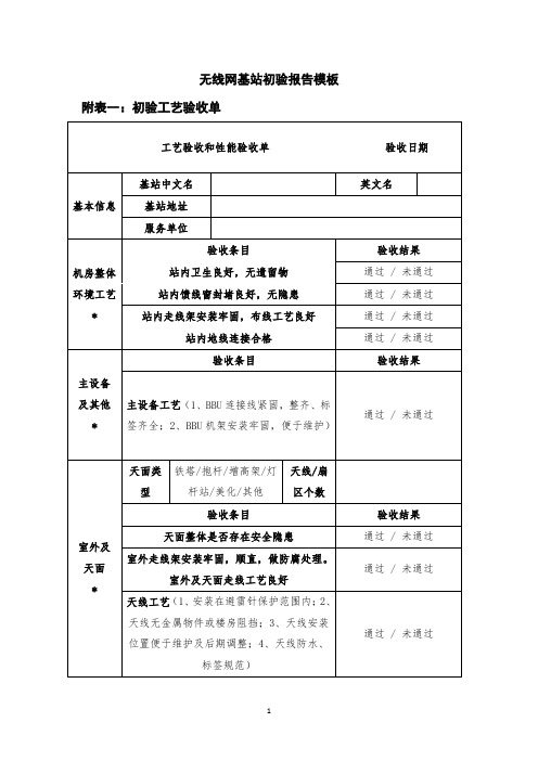 无线网基站初验报告模板-附表
