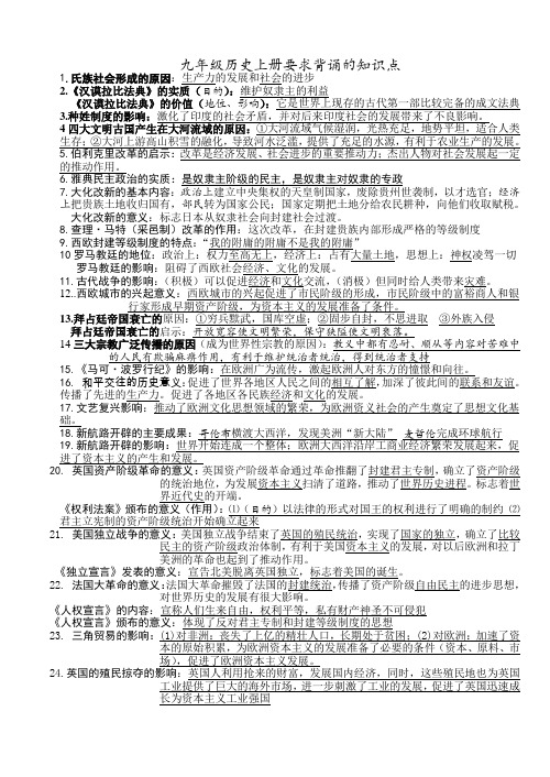 九年级历史上册要求背诵的知识点