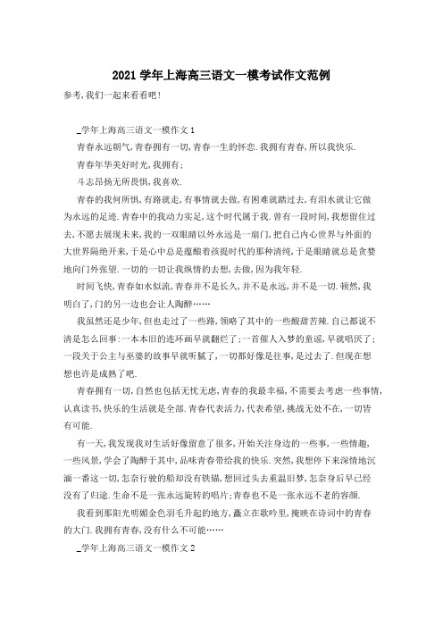 2021学年上海高三语文一模考试作文范例