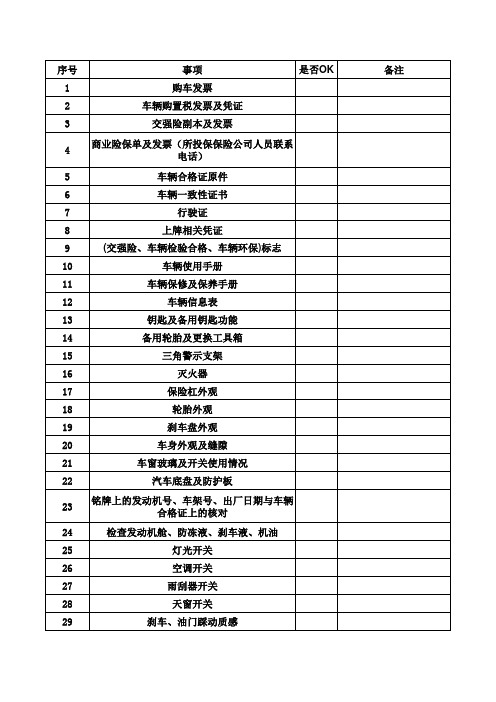 提车信息核对表