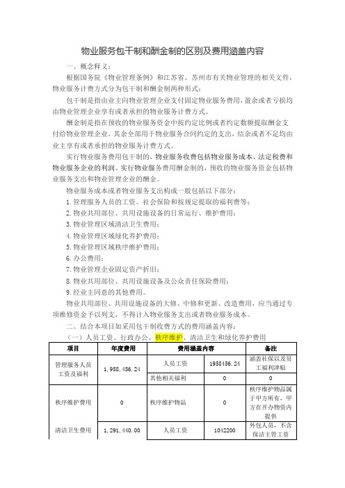 物业服务包干制和酬金制的区别及费用涵盖内容