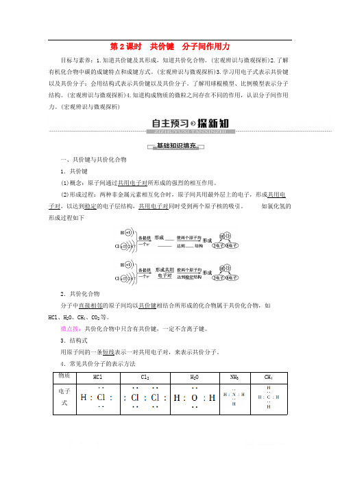 2019-2020年高中化学专题1第2单元第2课时共价键分子间作用力教案苏教版必修220