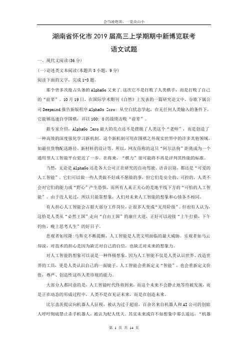 【语文】湖南省怀化市2019届高三上学期期中新博览联考试题(解析版)