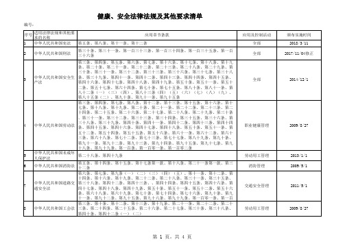 最新适用企业安全法律法规及其他要求清单(excel版)