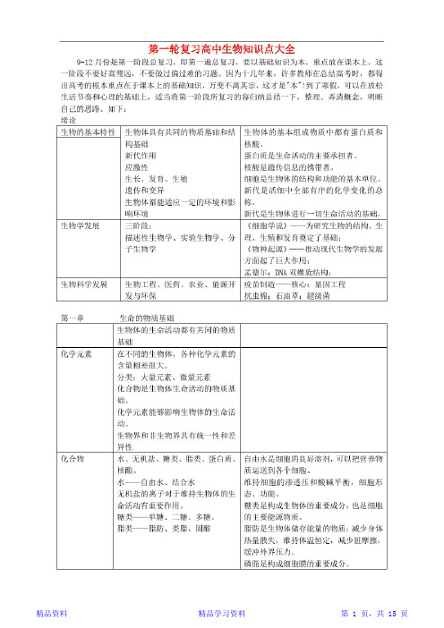 第一轮复习高中生物知识点大全(精华版)