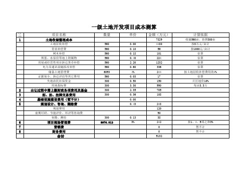 一级开发成本测算模板讲课稿