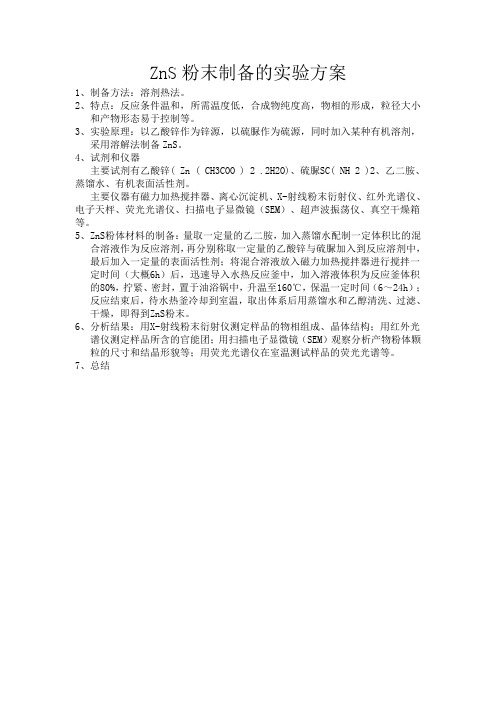 ZnS粉末制备的实验方案