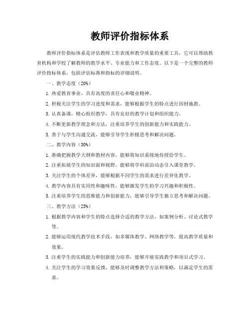 教师评价指标体系