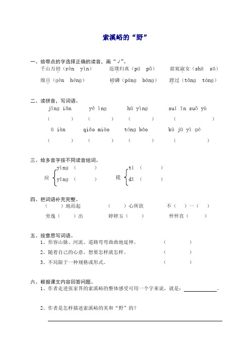 【精品】部编人教版六年级上册语文同步练习-4索溪峪的“野(有答案)【精编】.doc