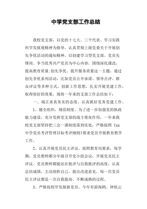 中学党支部工作总结