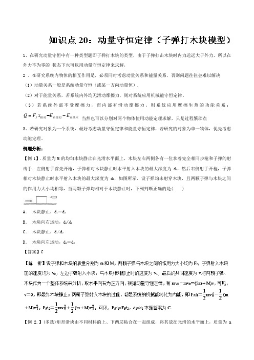 专题20+动量守恒定律(子弹打木块模型)-2019高考物理一轮复习专题详解+Word版含解析