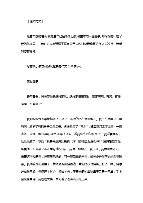 写有关于去农村游玩趣事的作文｜写有关于去农村游玩趣事的作文100字