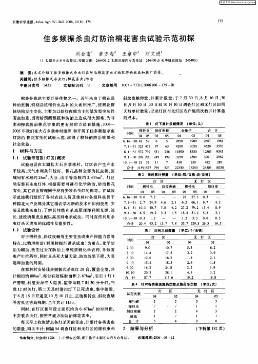 佳多频振杀虫灯防治棉花害虫试验示范初探