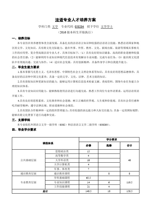 中国海洋大学法语专业人才培养方案