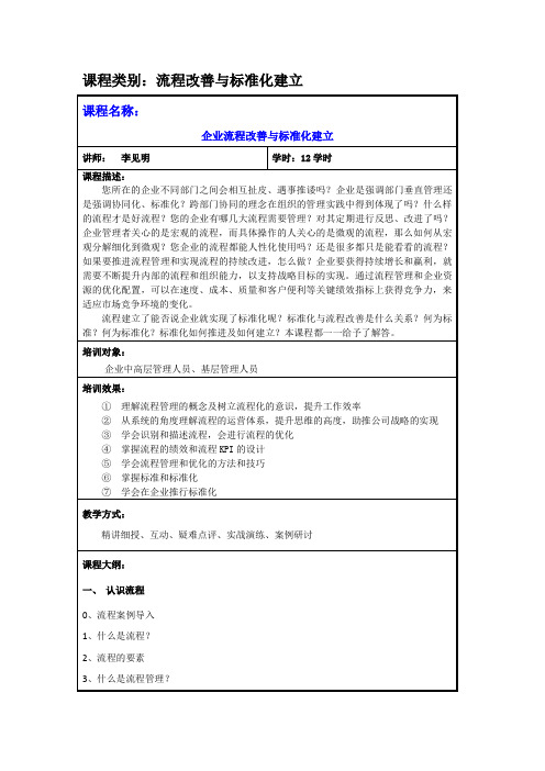 企业流程管改善与标准化建立培训大纲(李见明2天版201412)