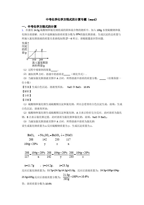 中考化学化学方程式的计算专题(word)