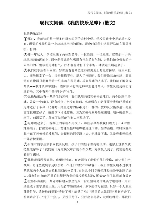 其它-现代文阅读：《我的快乐足球》(散文)