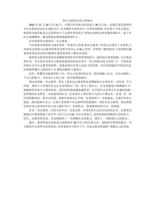 青年志愿者培训心得体会