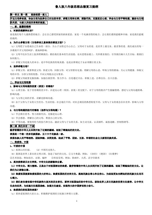 鲁人版八年级上册思想品德复习提纲2013.3