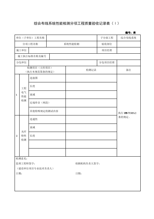 综合布线系统性能检测分项工程质量验收记录表