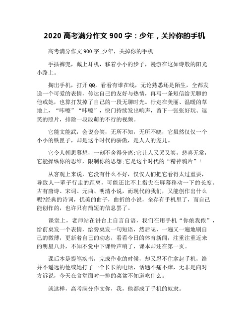 2020高考满分作文900字：少年,关掉你的手机