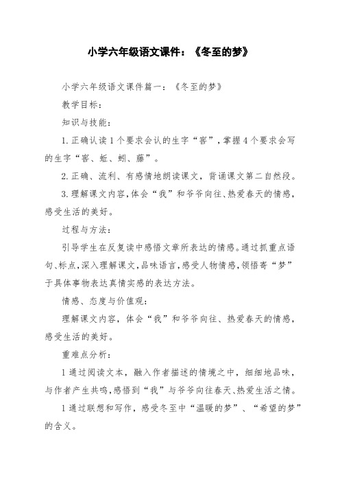小学六年级语文课件：《冬至的梦》