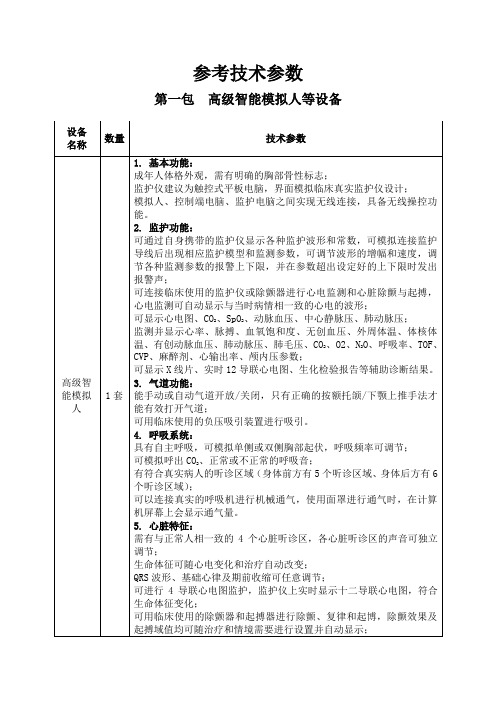 参考技术参数