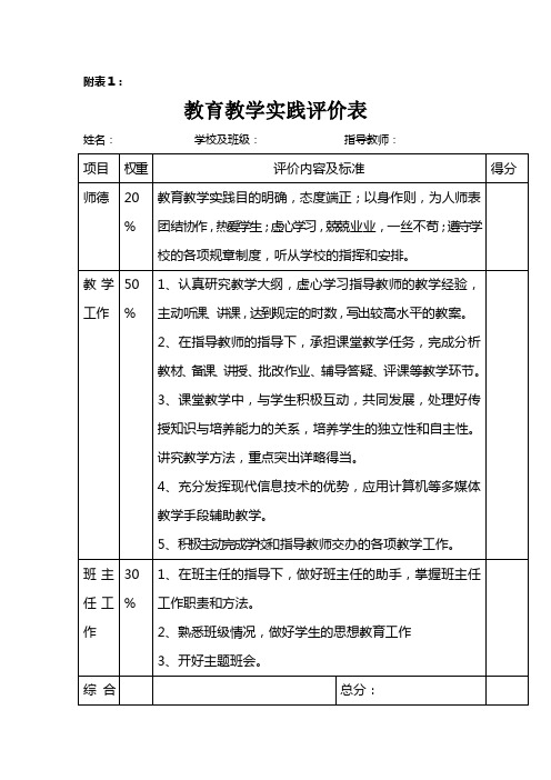 教育教学实践评价表