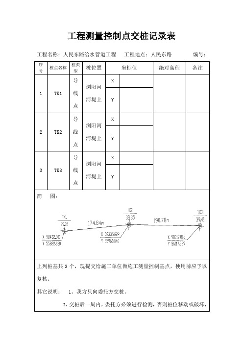 工程测量控制点交桩记录表