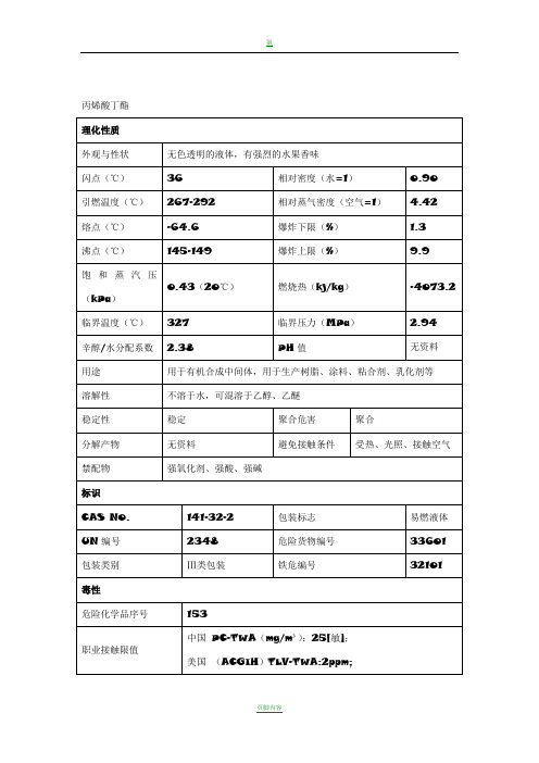 丙烯酸丁酯安全技术说明书