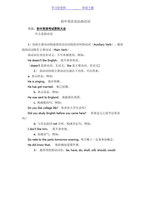 初中英语语法助动词