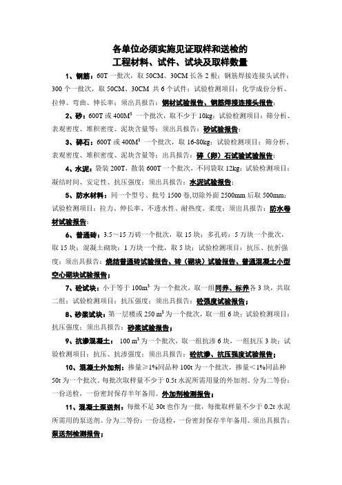 见证取样汇总单
