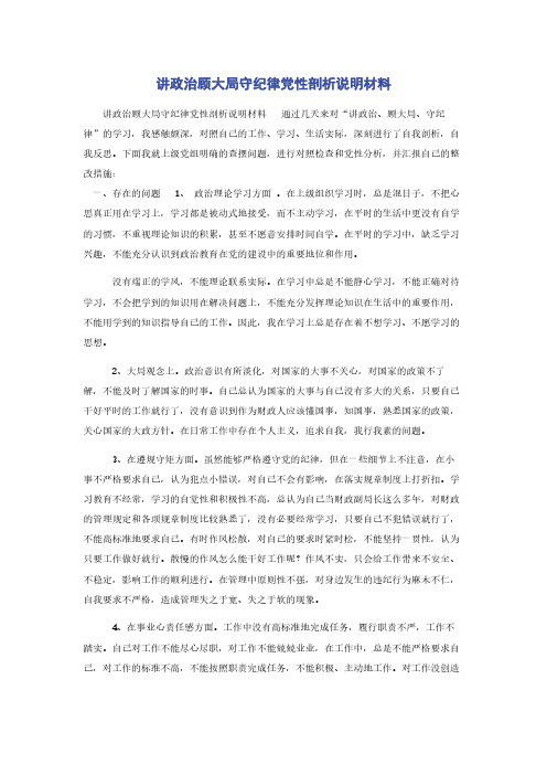 讲政治顾大局守纪律党性剖析说明材料