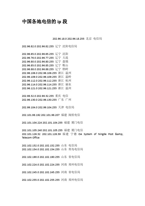 中国各地电信的ip段