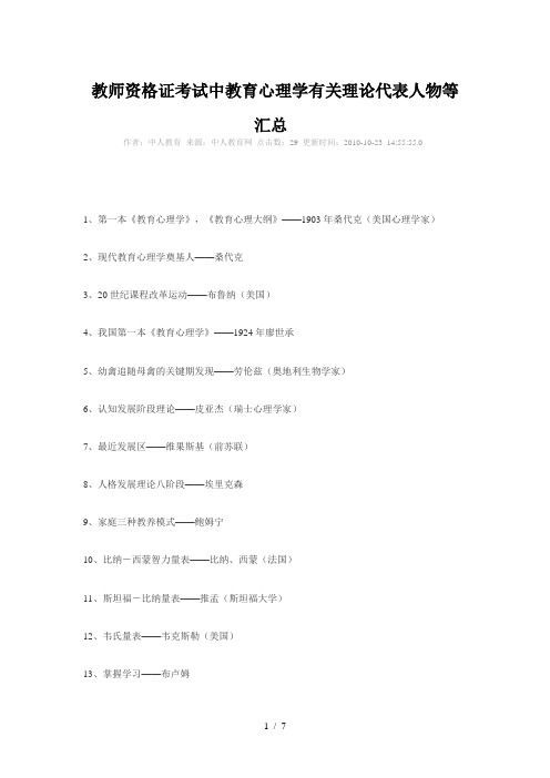 教育心理学代表人物汇总知识