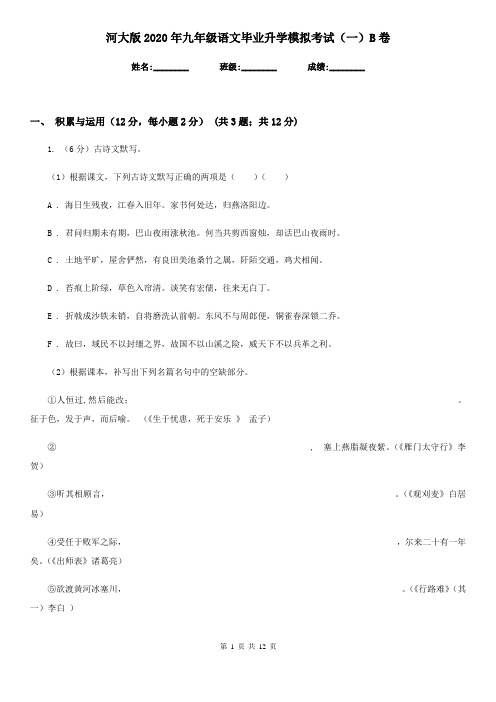 河大版2020年九年级语文毕业升学模拟考试(一)B卷