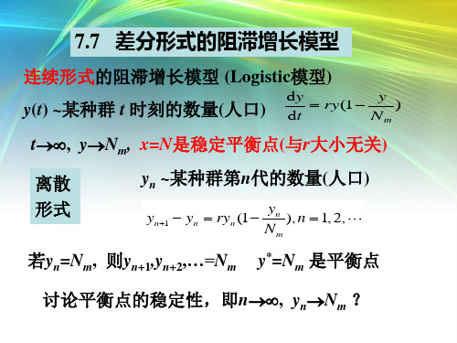数学建模与数学实验：7.7差分形式的阻滞增长模型