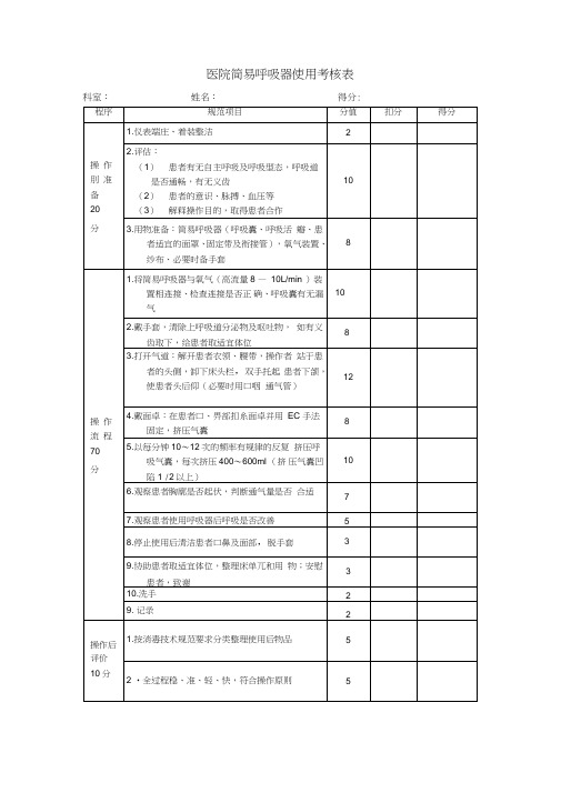 简易呼吸器操作评分标准