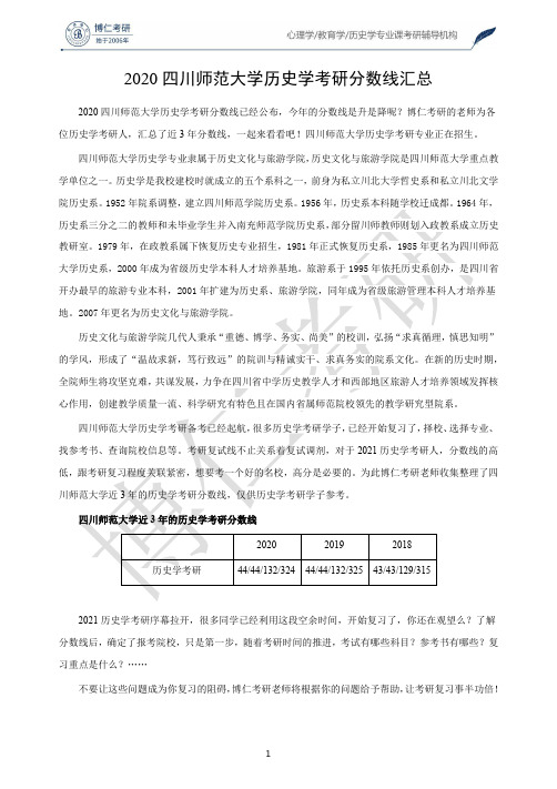 2020四川师范大学历史学考研分数线汇总