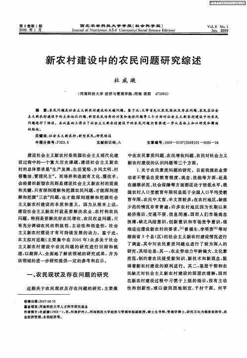 新农村建设中的农民问题研究综述