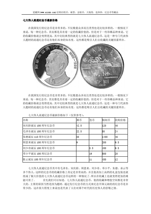 七大伟人流通纪念币最新价格