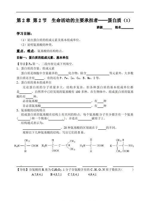 高中生物人教版必修一第2章 第2节 生命活动的主要承担者─蛋白质 学案 第1课时