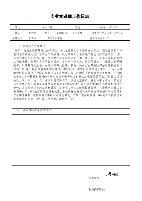 牟钟起专业实践周第十一周工作日志
